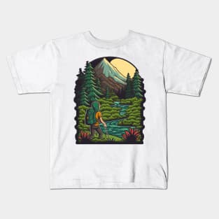 Cute hiker on a mountain trail - Sustainable fashion for the future Kids T-Shirt